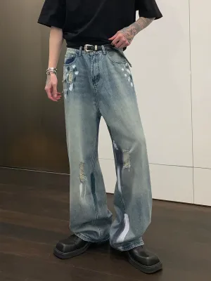 Graffiti Ripped Mopping Jeans