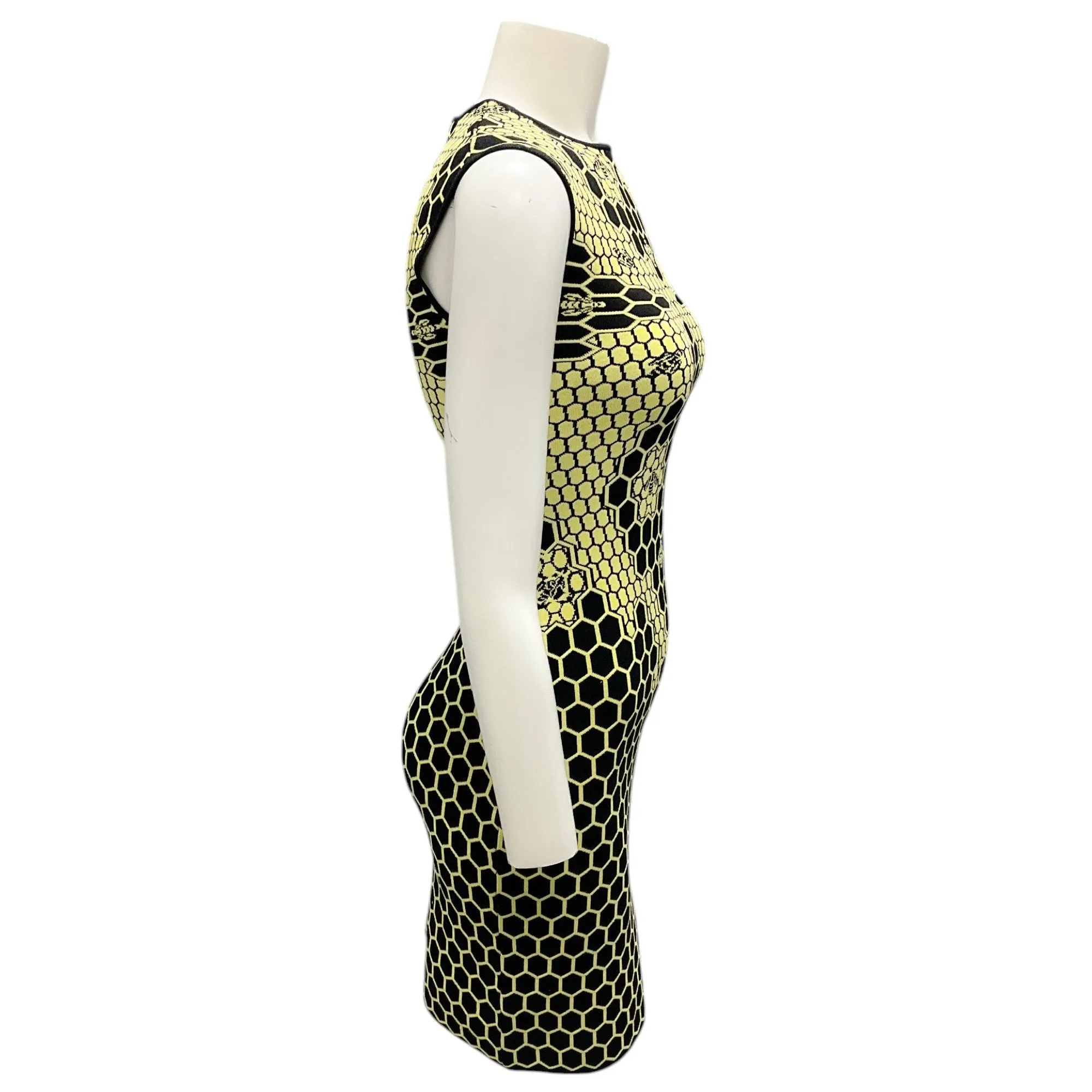 Herve Leger Black / Yellow Honeycomb Bodycon Bandage Dress