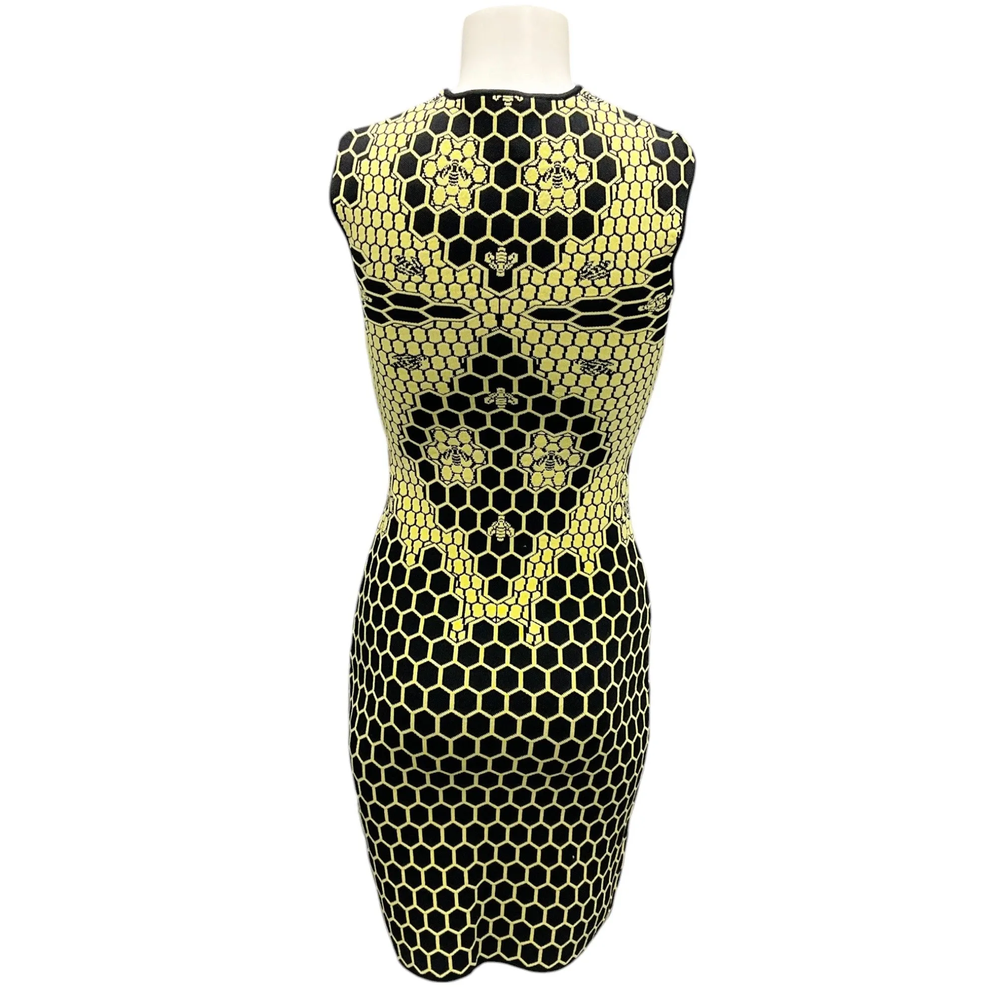 Herve Leger Black / Yellow Honeycomb Bodycon Bandage Dress