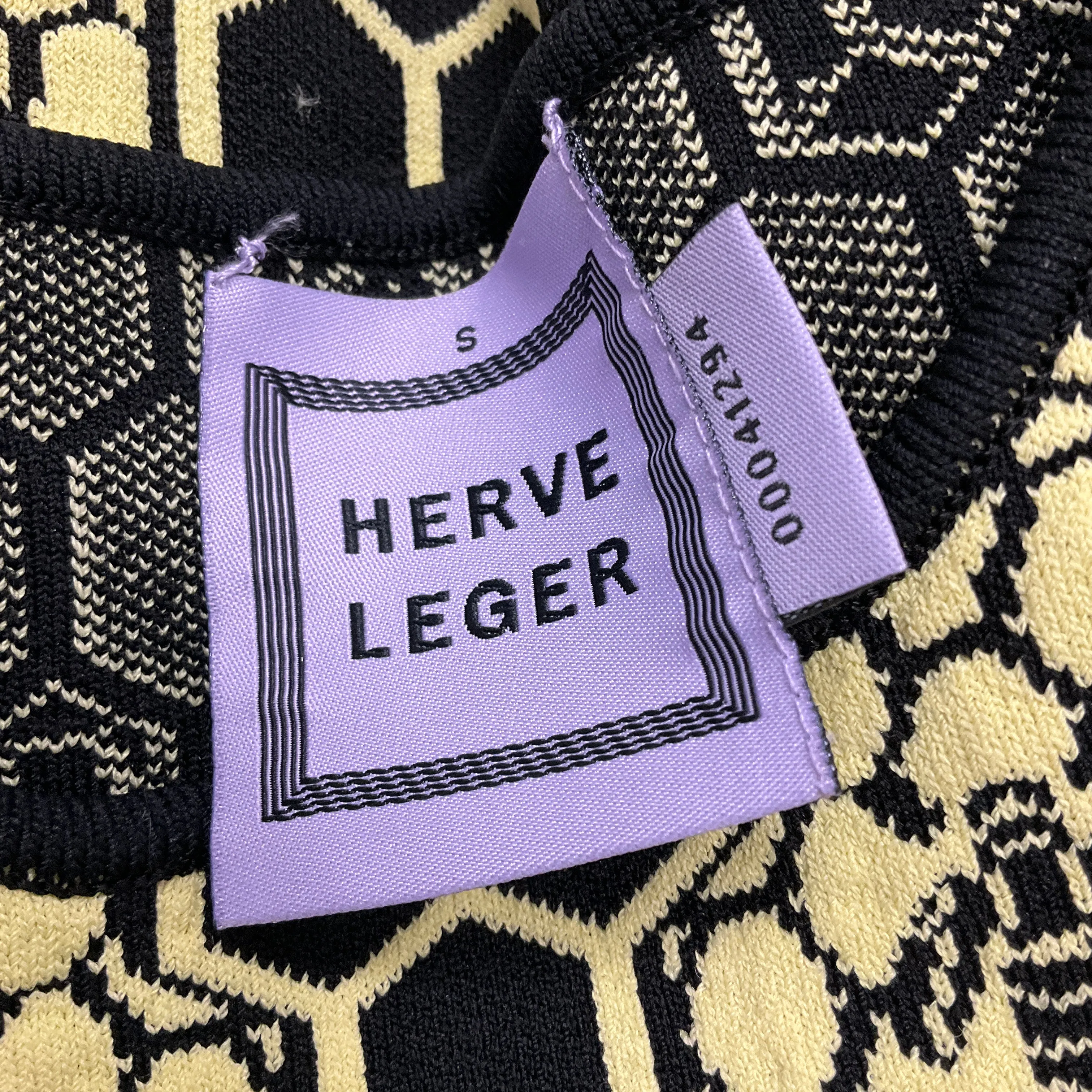 Herve Leger Black / Yellow Honeycomb Bodycon Bandage Dress