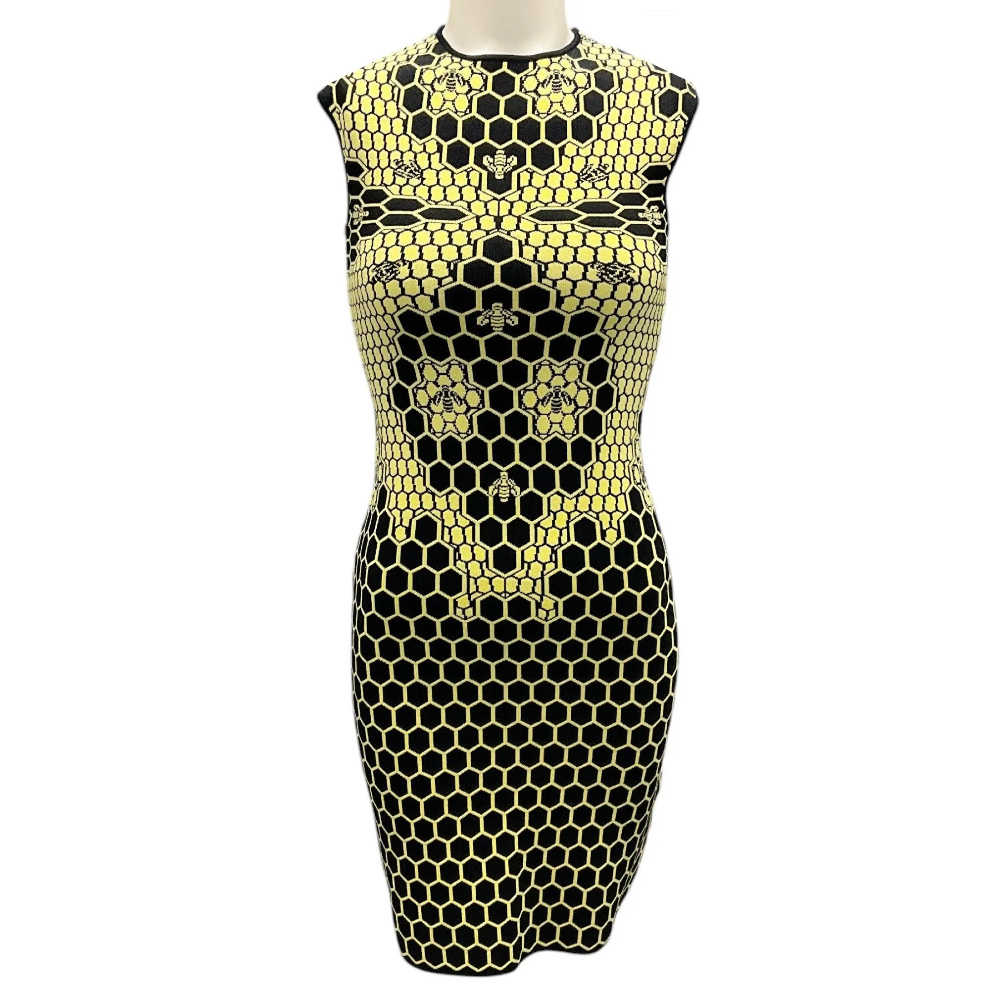 Herve Leger Black / Yellow Honeycomb Bodycon Bandage Dress