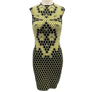 Herve Leger Black / Yellow Honeycomb Bodycon Bandage Dress