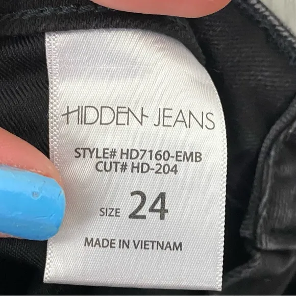 Hidden | Black Floral Embroidered Raw Hem Skinny Jeans Size 24