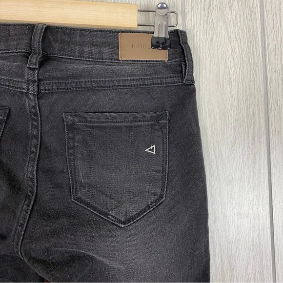Hidden | Black Floral Embroidered Raw Hem Skinny Jeans Size 24