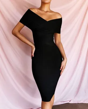 High Quality New Summer Women Bodycon Sexy Off The Shoulder Rayon Bandage Dress Club Dress Midi Celebrity Party Dress