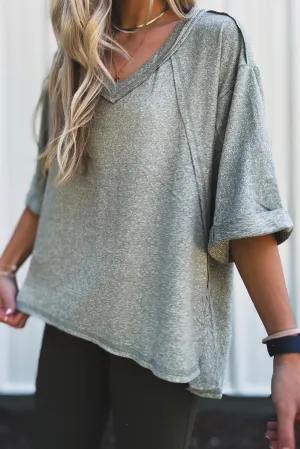 High-rise Raglan Half Sleeve V Neck Oversized T Shirt