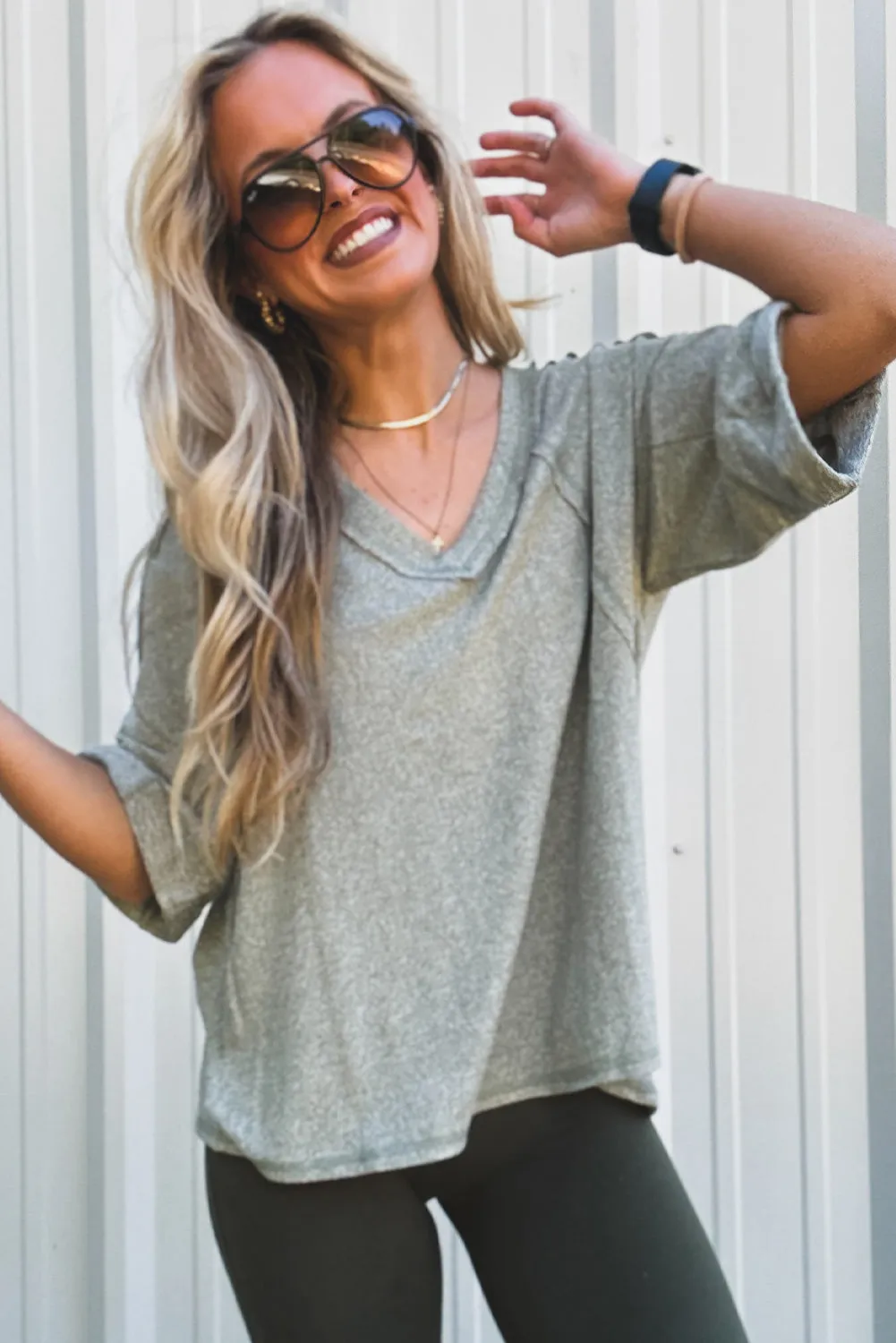 High-rise Raglan Half Sleeve V Neck Oversized T Shirt