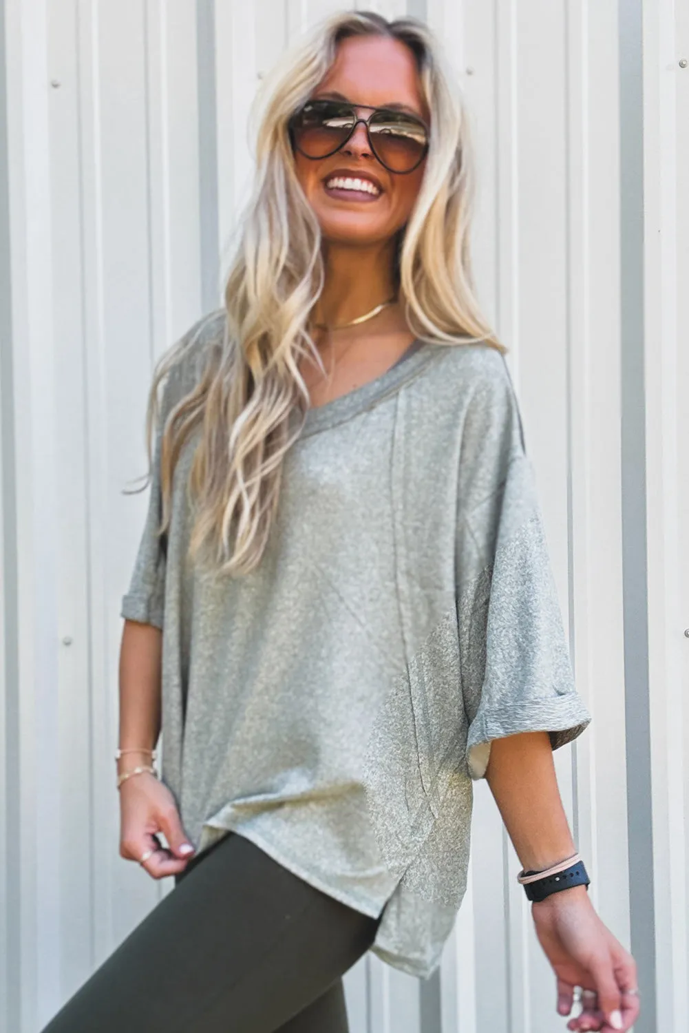 High-rise Raglan Half Sleeve V Neck Oversized T Shirt