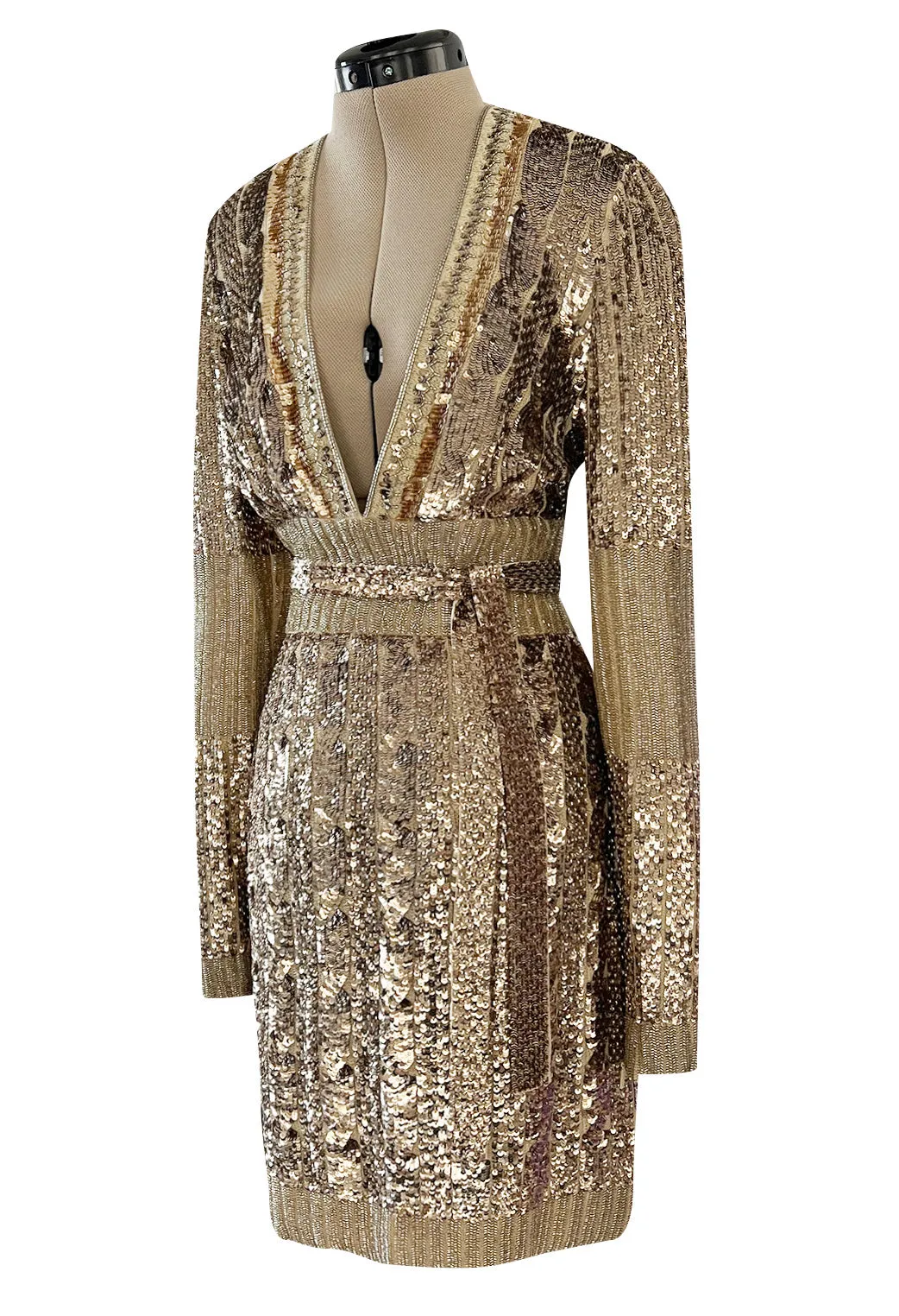 Highly Documented Fall 2006 Gucci by Frida Giannini Runway Gold Sequin Mini Dress