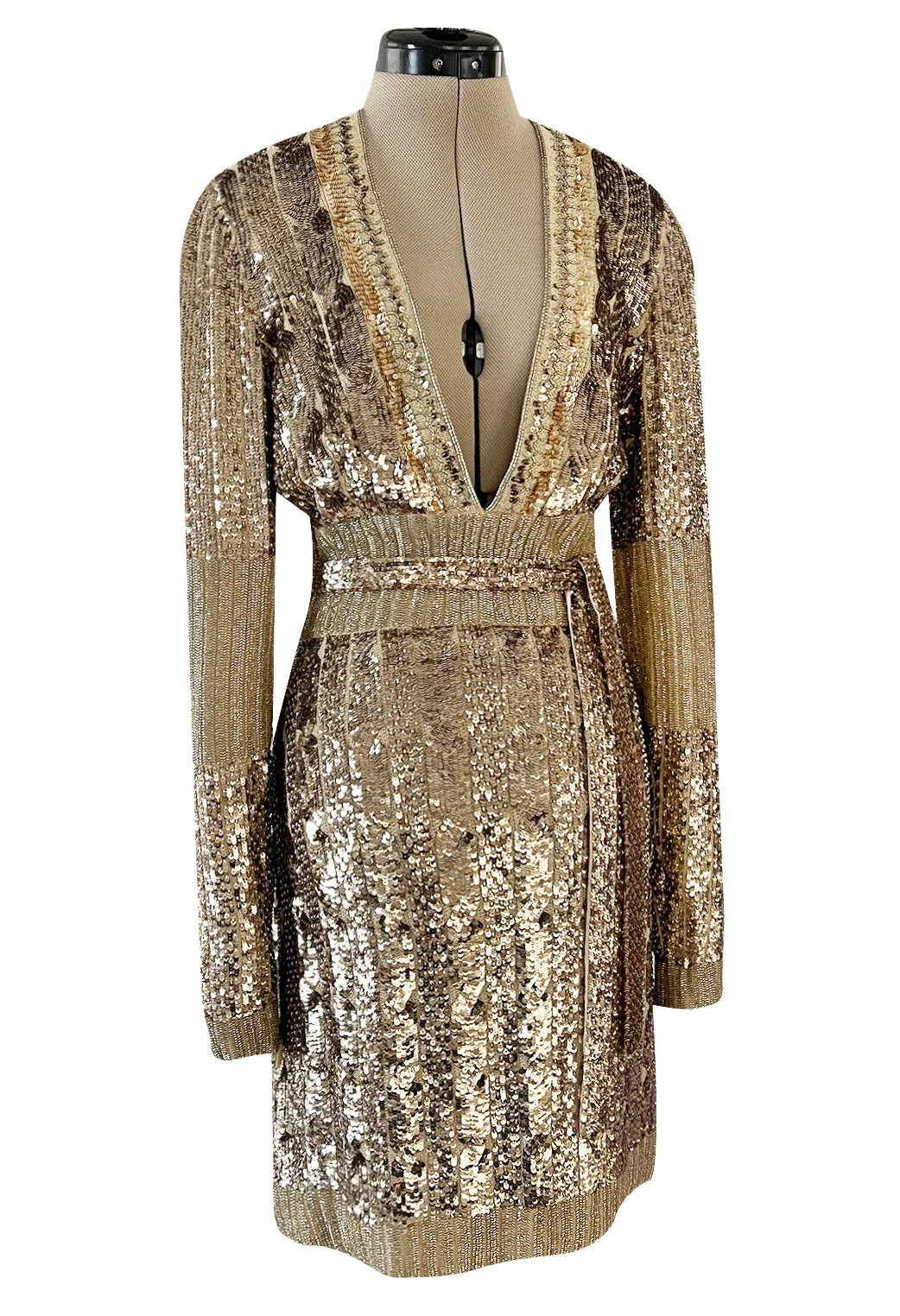 Highly Documented Fall 2006 Gucci by Frida Giannini Runway Gold Sequin Mini Dress