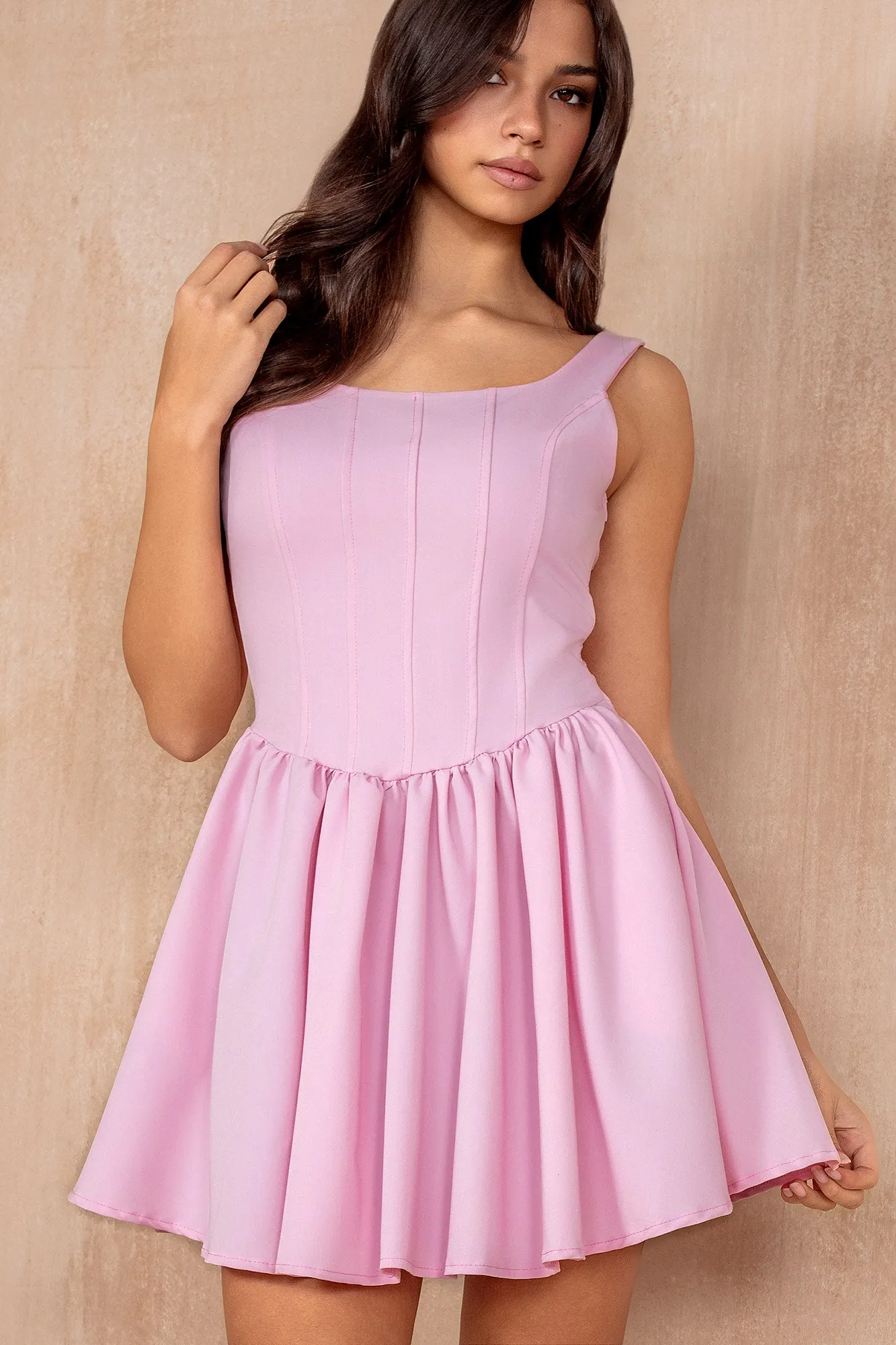 Hollie Pink Milkmaid Dress
