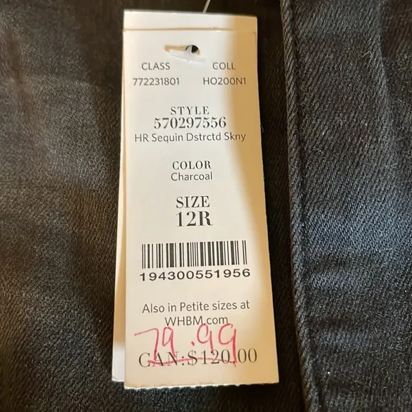 HP 🎉 NWT White House Black Market “The Skinny”Distressed Jeans w/ Sequins Sz 12