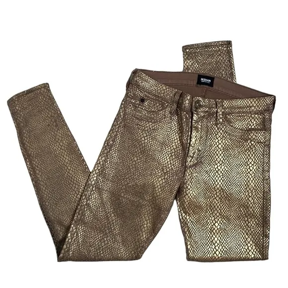 Hudson Jeans Nico Snake Embossed Gold Metallic Skinny Jeans