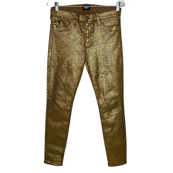 Hudson Jeans Nico Snake Embossed Gold Metallic Skinny Jeans