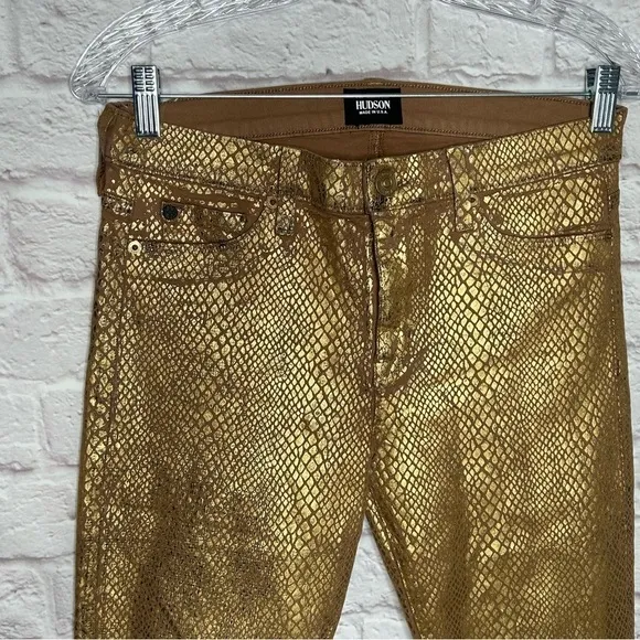 Hudson Jeans Nico Snake Embossed Gold Metallic Skinny Jeans