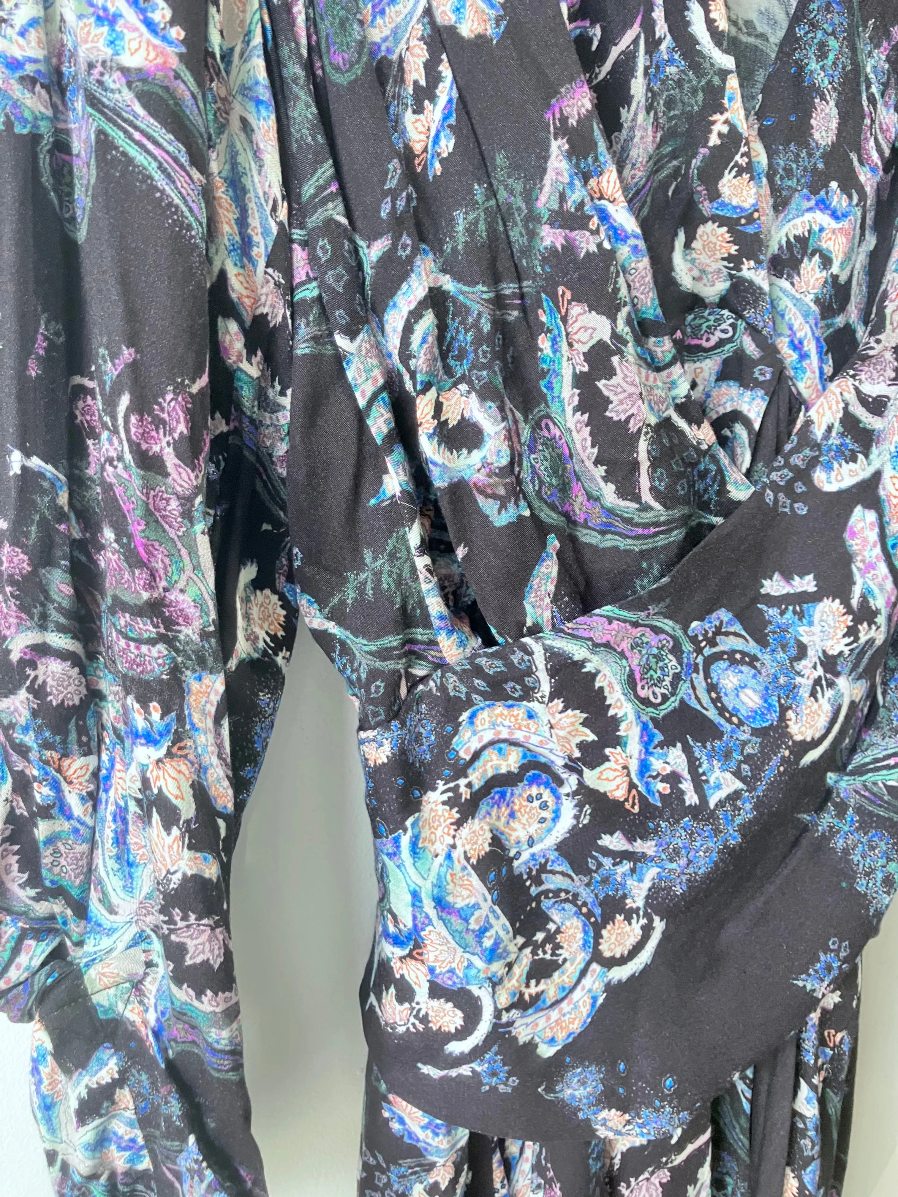 Iro Paris Black, White & Blue Long Sleeve Paisley Mini Dress