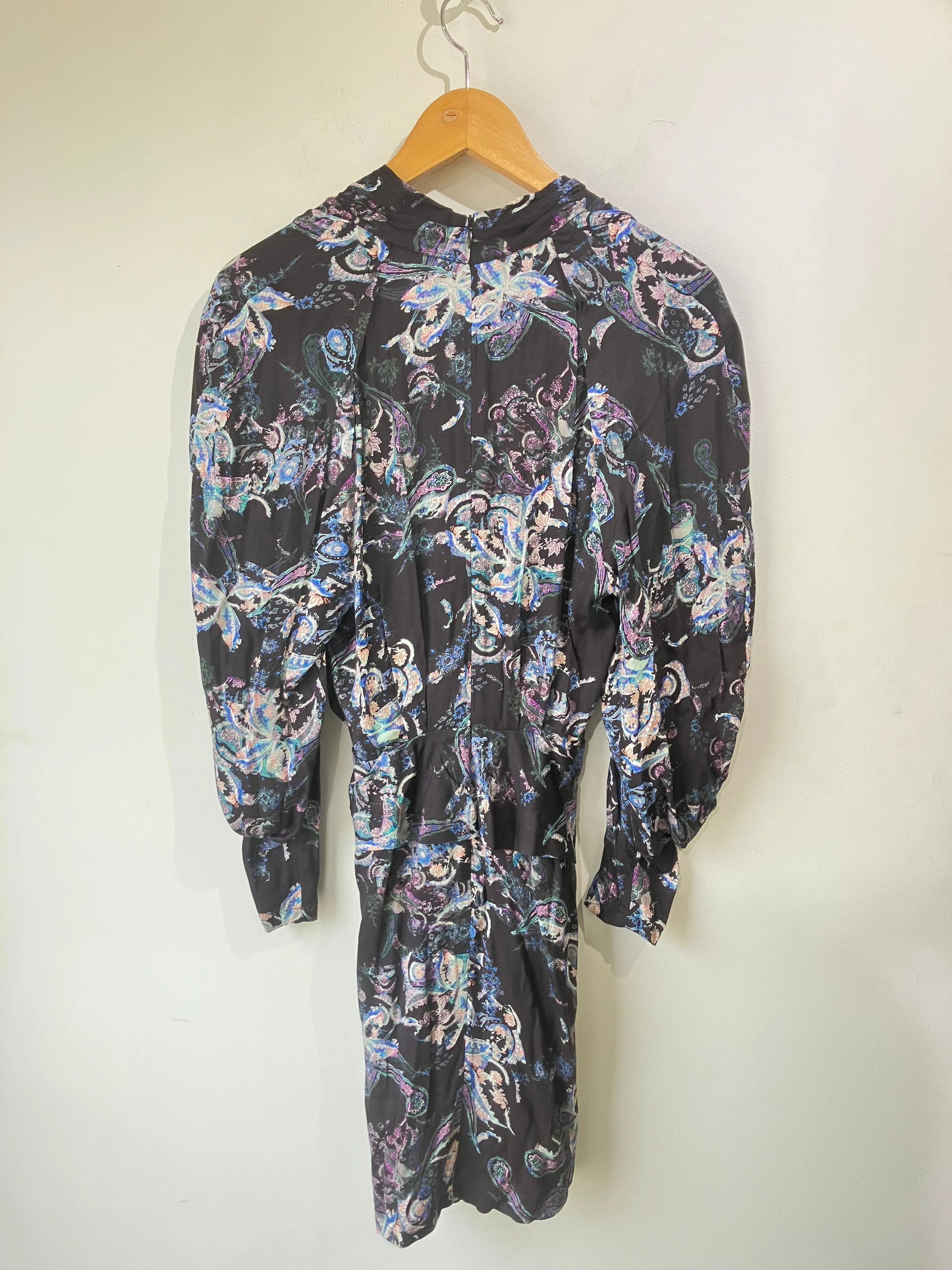 Iro Paris Black, White & Blue Long Sleeve Paisley Mini Dress