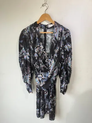 Iro Paris Black, White & Blue Long Sleeve Paisley Mini Dress