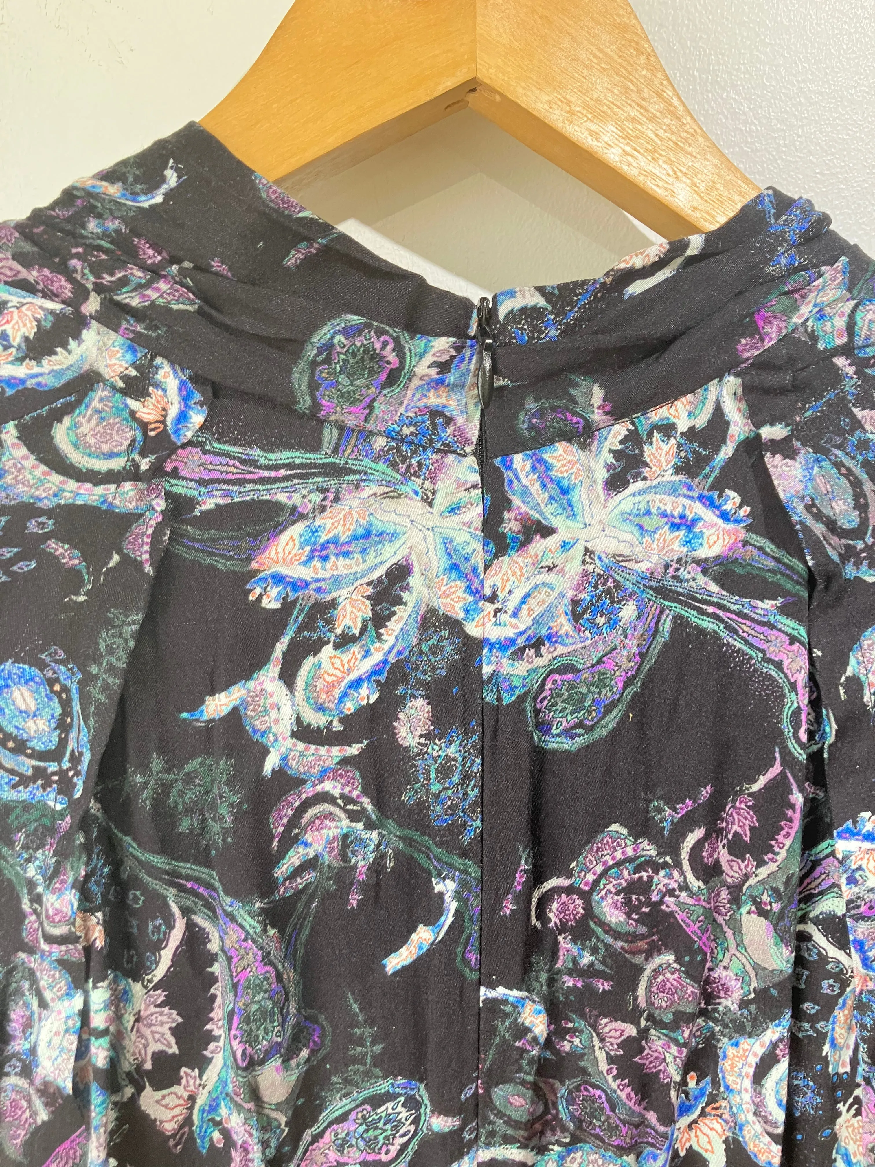 Iro Paris Black, White & Blue Long Sleeve Paisley Mini Dress
