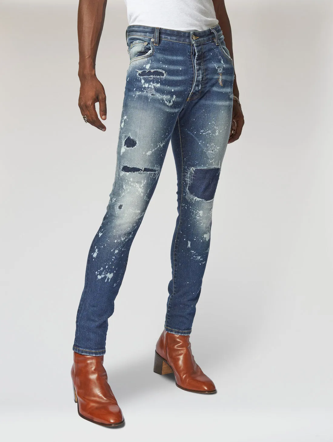 JOHNNY SKINNY JEANS IN DESTROYED BLUE - Man