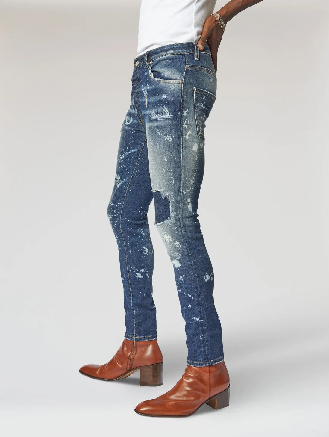 JOHNNY SKINNY JEANS IN DESTROYED BLUE - Man