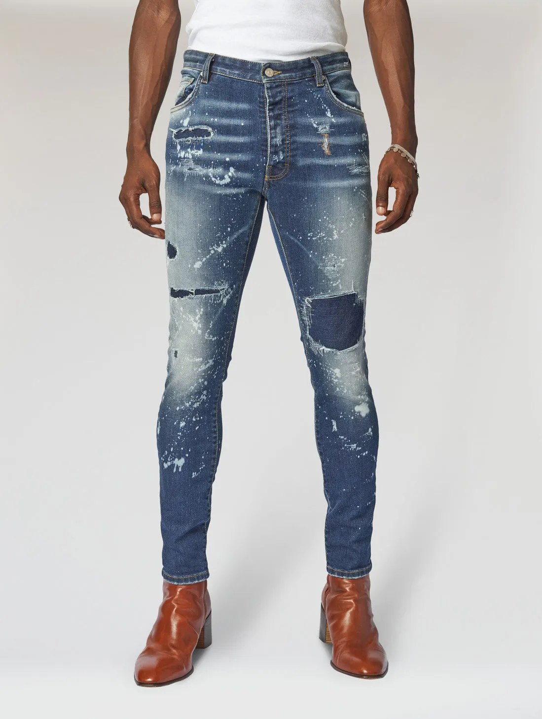 JOHNNY SKINNY JEANS IN DESTROYED BLUE - Man