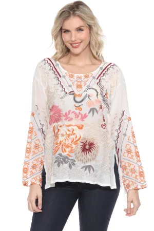 Johnny Was Biya White Charlize Embroidered Silk Blouse B17525A3