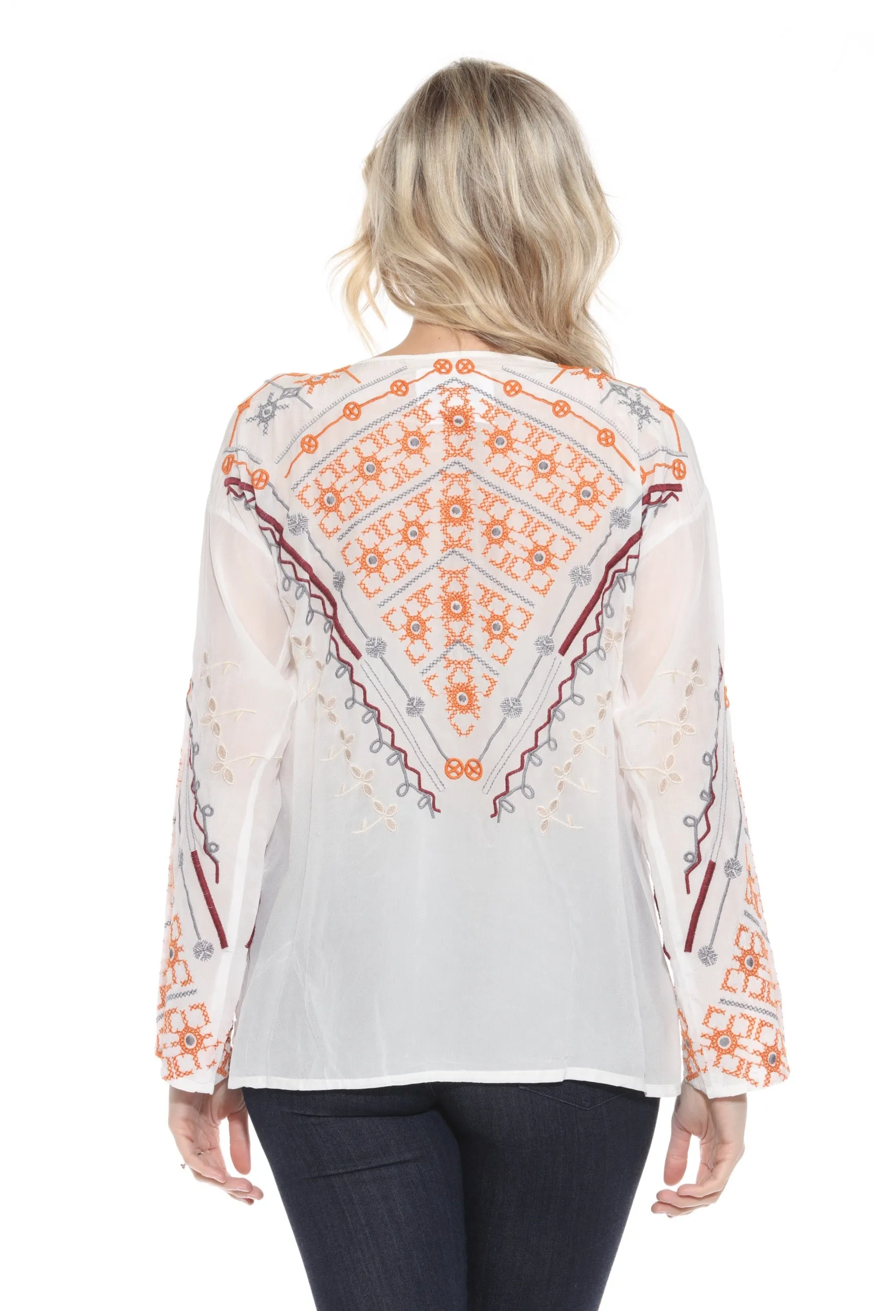 Johnny Was Biya White Charlize Embroidered Silk Blouse B17525A3