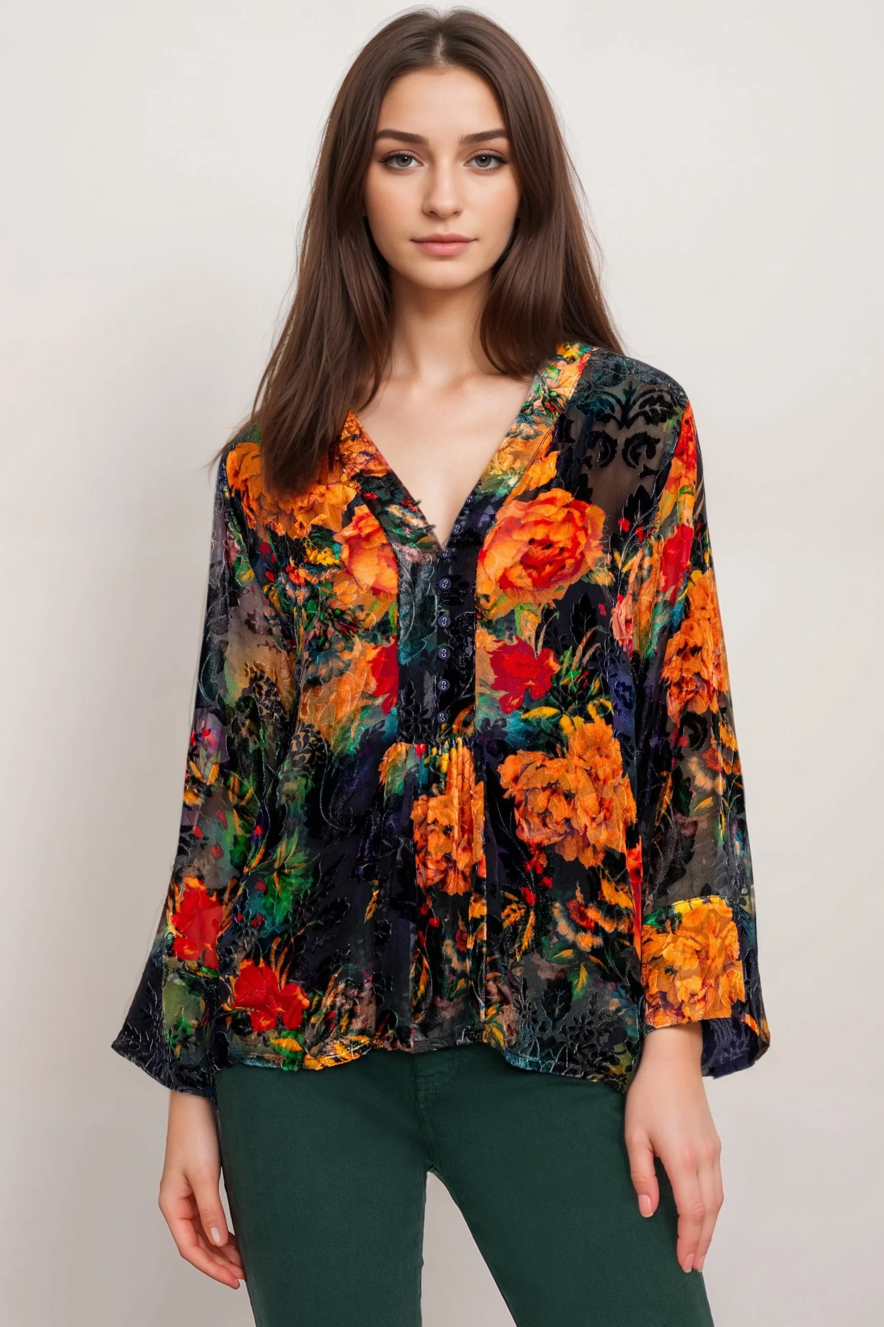 Johnny Was Botina Burnout Floral Blouse C17524A8