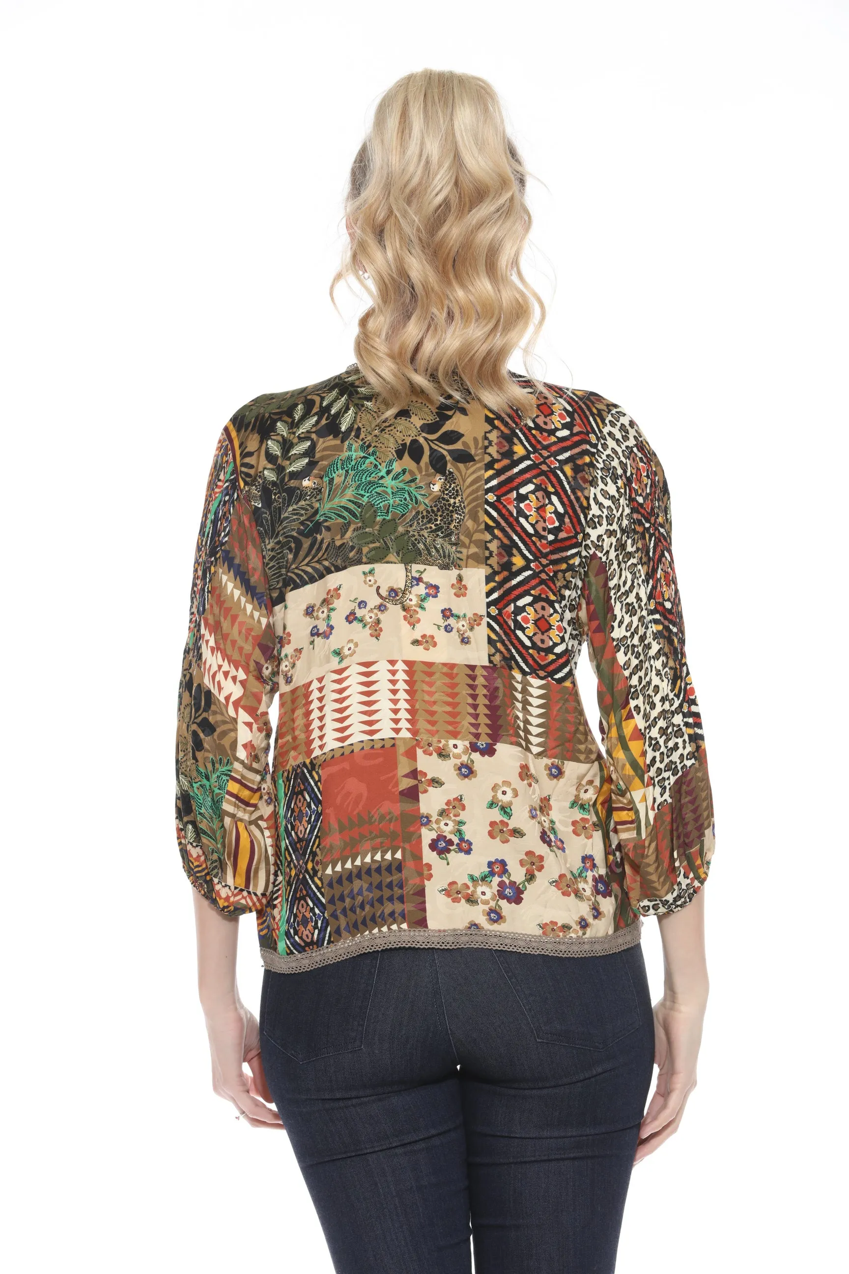 Johnny Was Fria Patch Lola 3/4 Sleeve Blouse C16723B