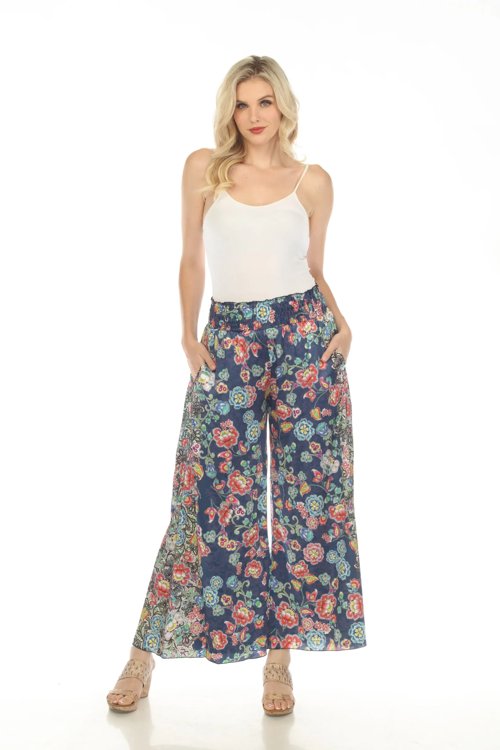 Johnny Was Peppermint Rachel Silk Blend Floral Wide Leg Pants Boho Chic R60723