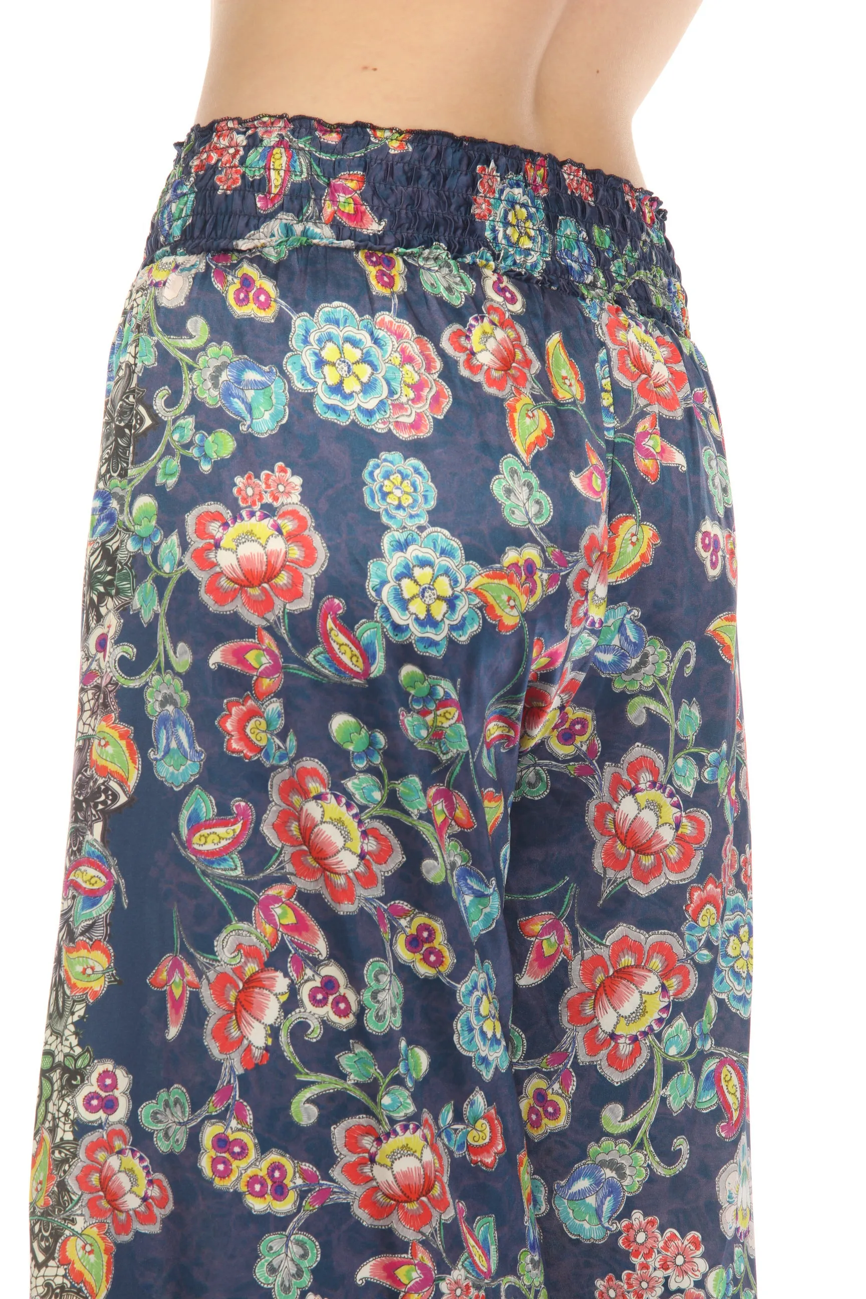 Johnny Was Peppermint Rachel Silk Blend Floral Wide Leg Pants Boho Chic R60723