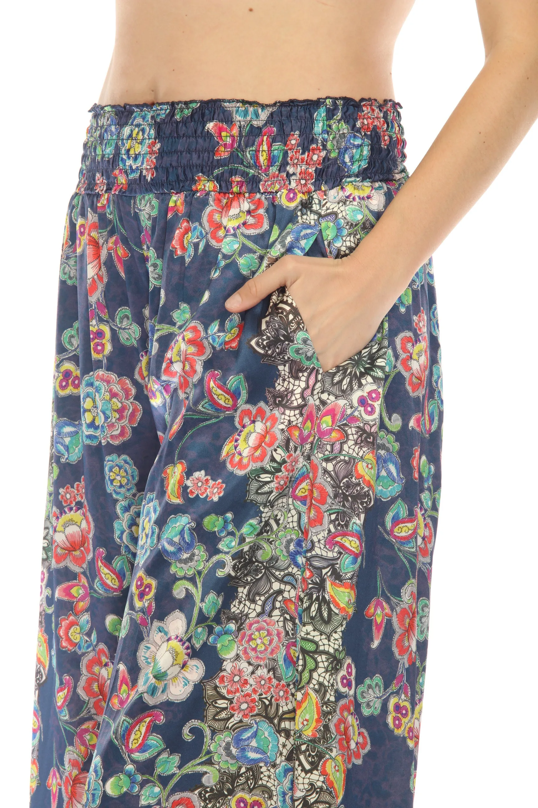 Johnny Was Peppermint Rachel Silk Blend Floral Wide Leg Pants Boho Chic R60723