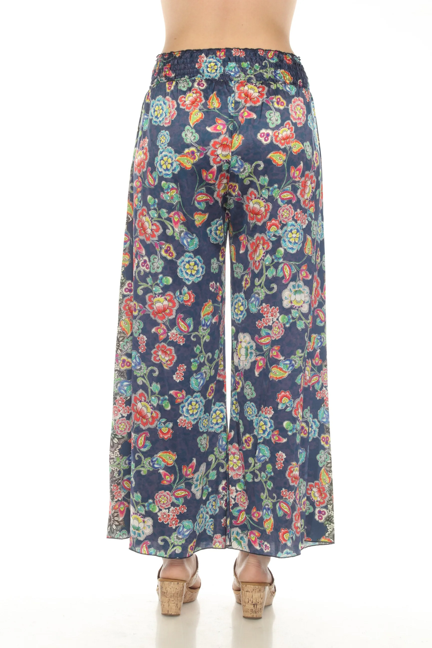 Johnny Was Peppermint Rachel Silk Blend Floral Wide Leg Pants Boho Chic R60723