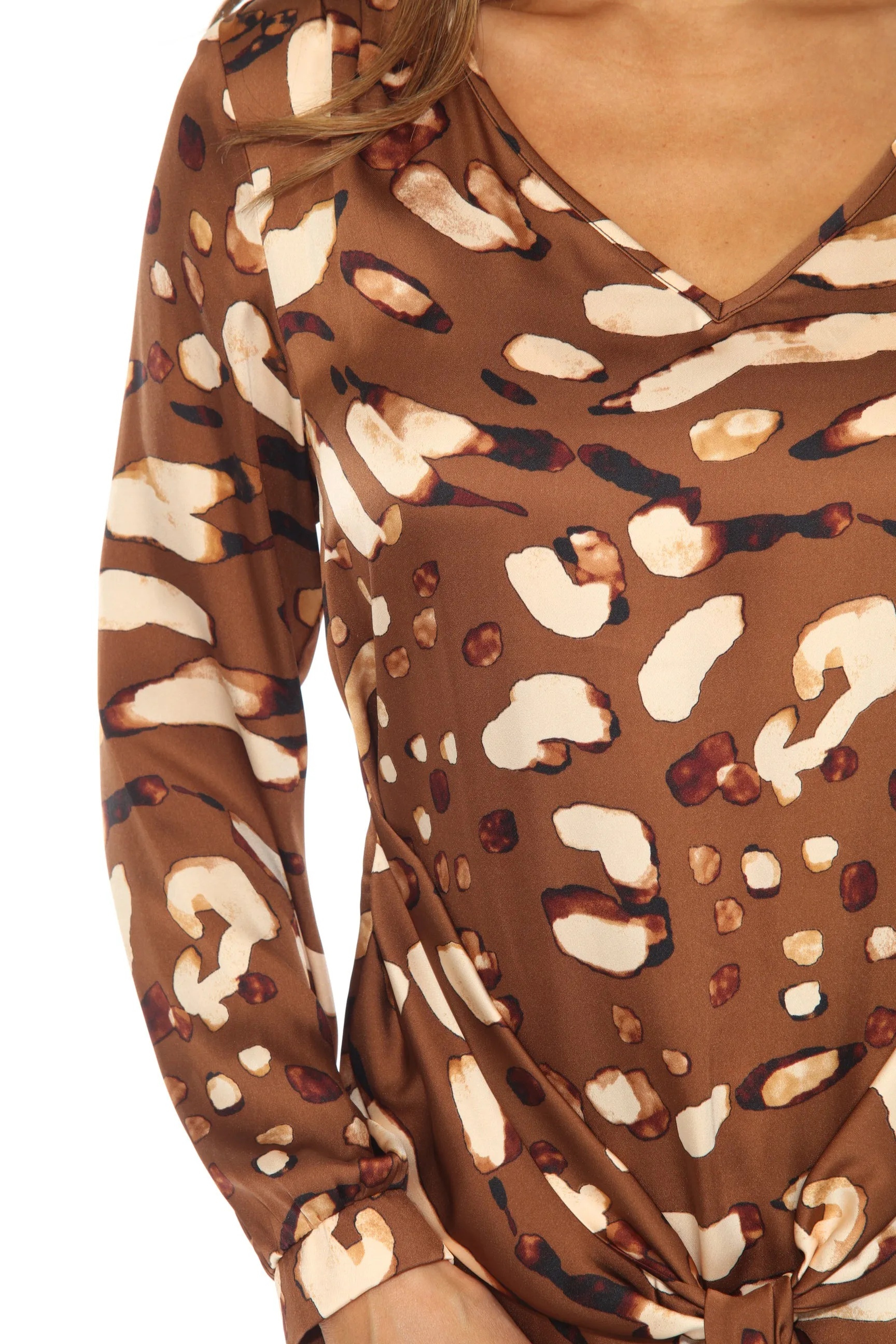 Joseph Ribkoff Beige/Multi Animal Print Waist Sash Satin Top 244068