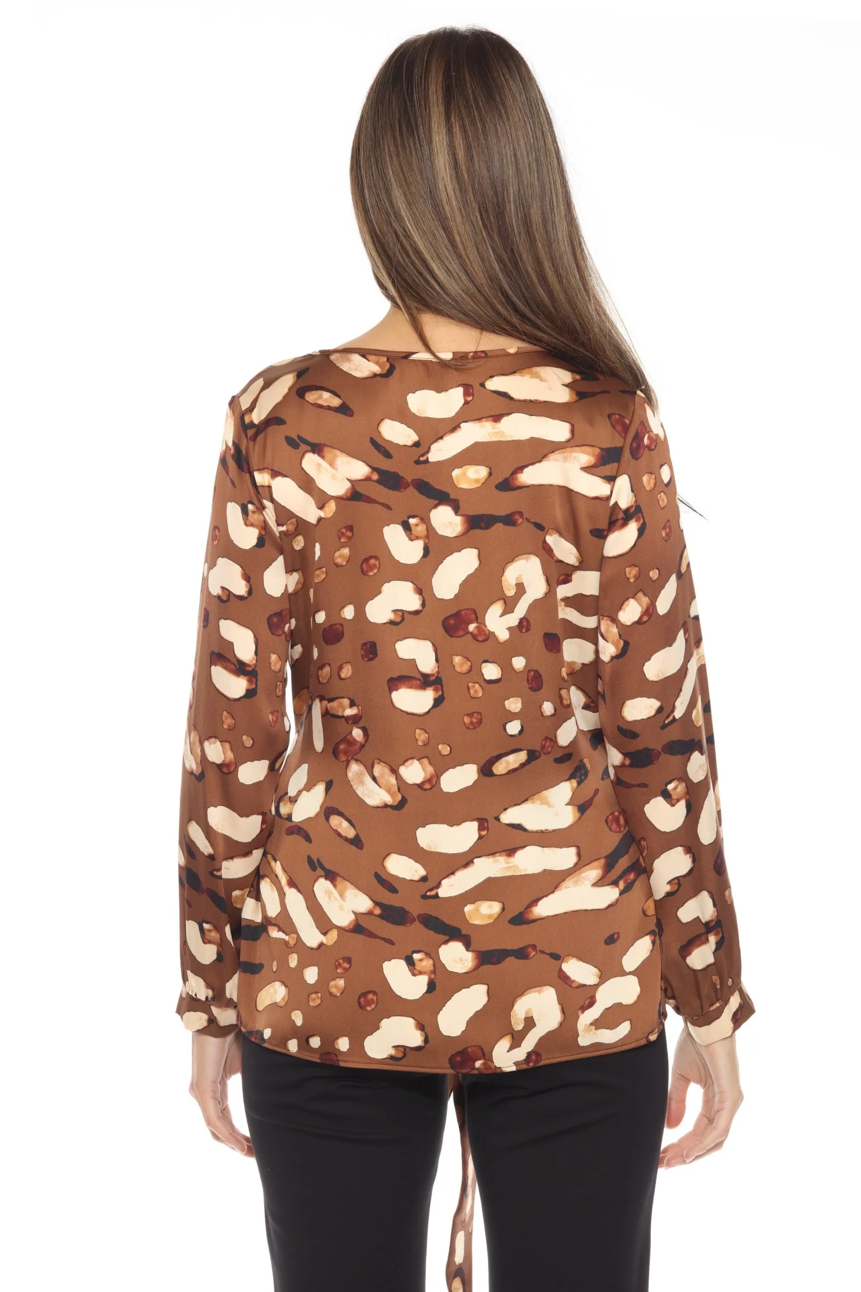 Joseph Ribkoff Beige/Multi Animal Print Waist Sash Satin Top 244068