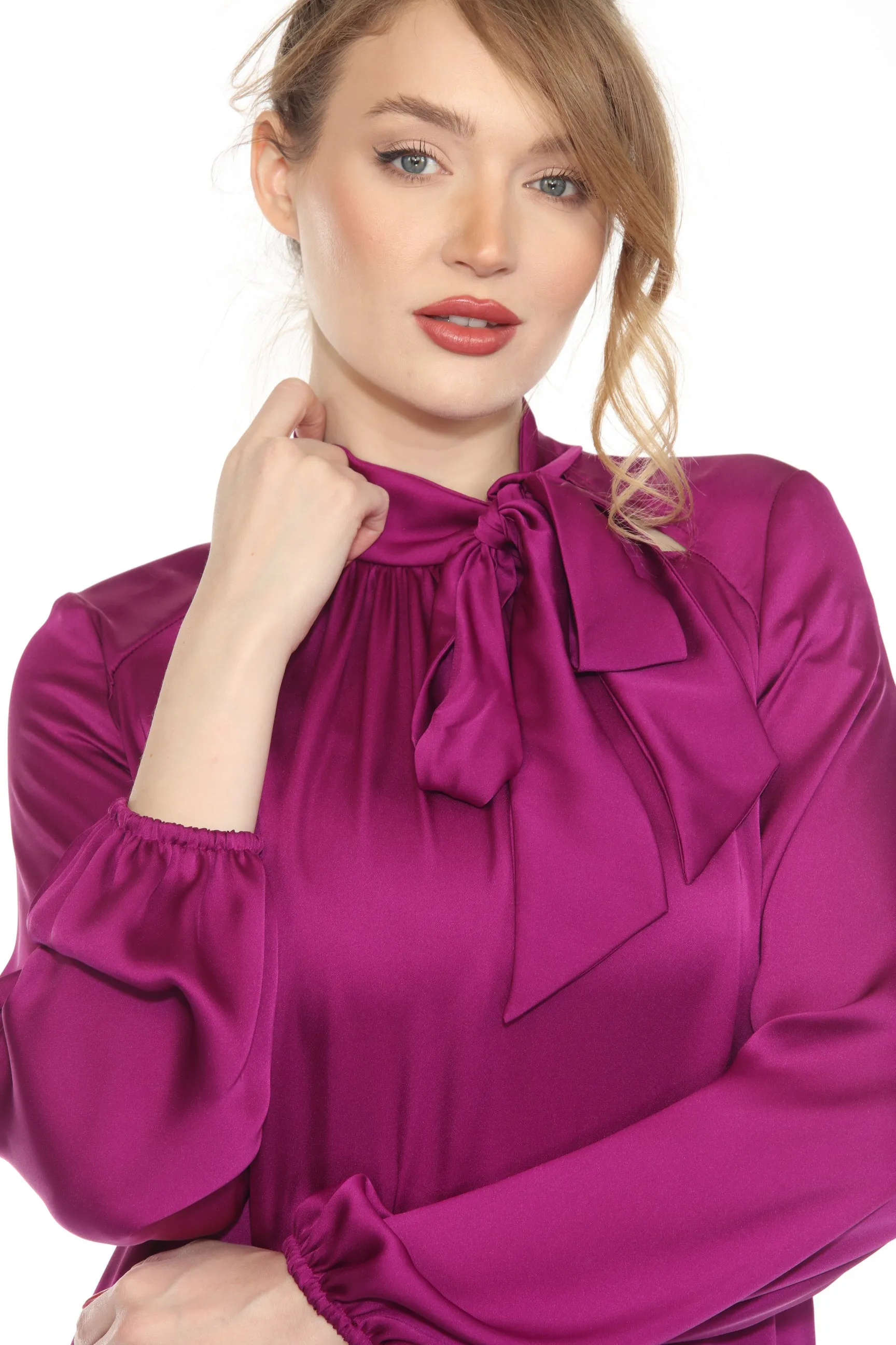Joseph Ribkoff Bow Neck Long Sleeve Satin Top 243022