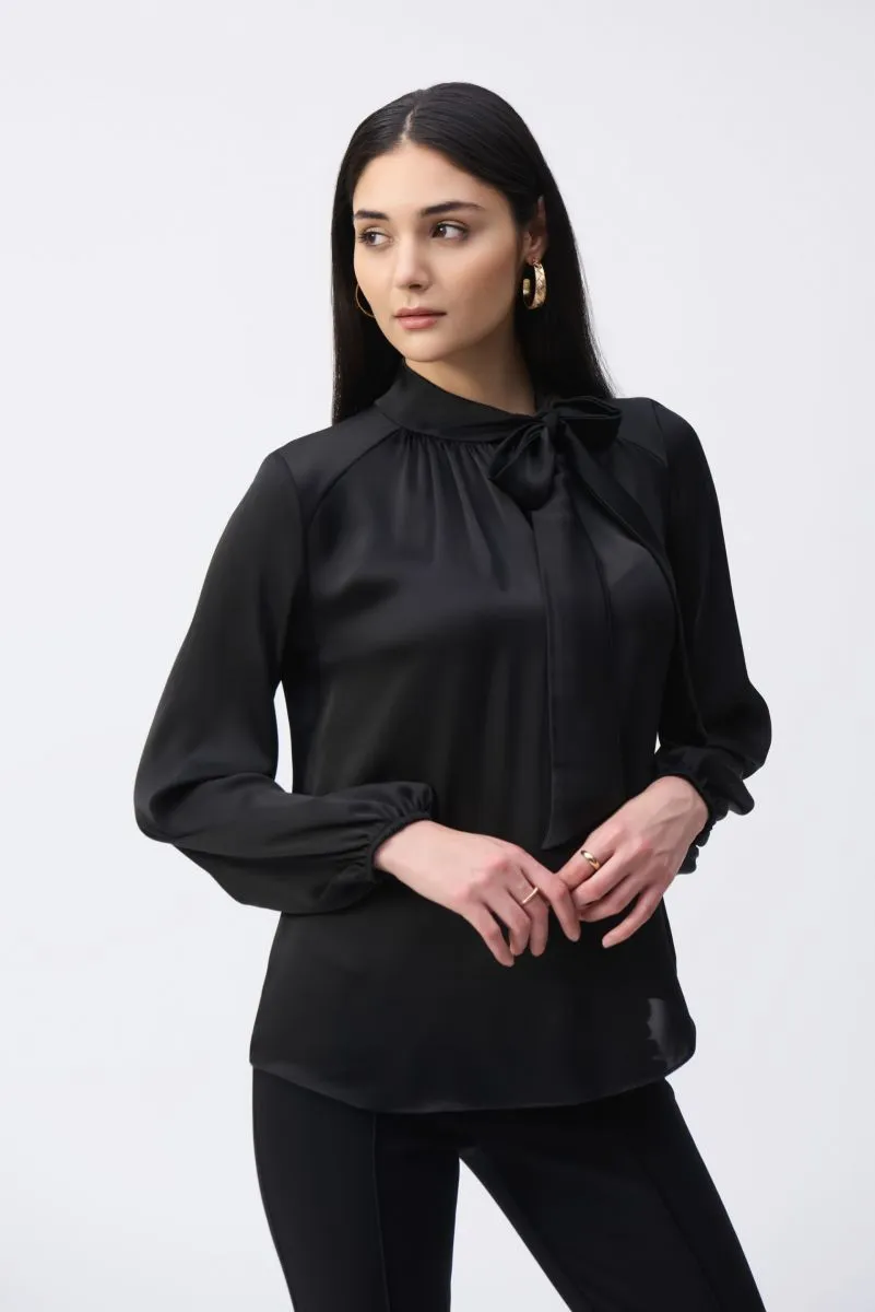 Joseph Ribkoff Bow Neck Long Sleeve Satin Top 243022