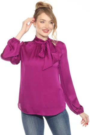 Joseph Ribkoff Bow Neck Long Sleeve Satin Top 243022