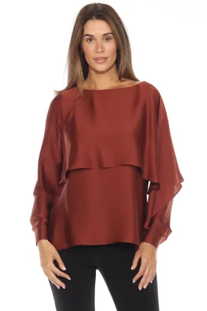 Joseph Ribkoff Cinnamon Ruffled Layer Dolman Sleeve Satin Blouse 243100