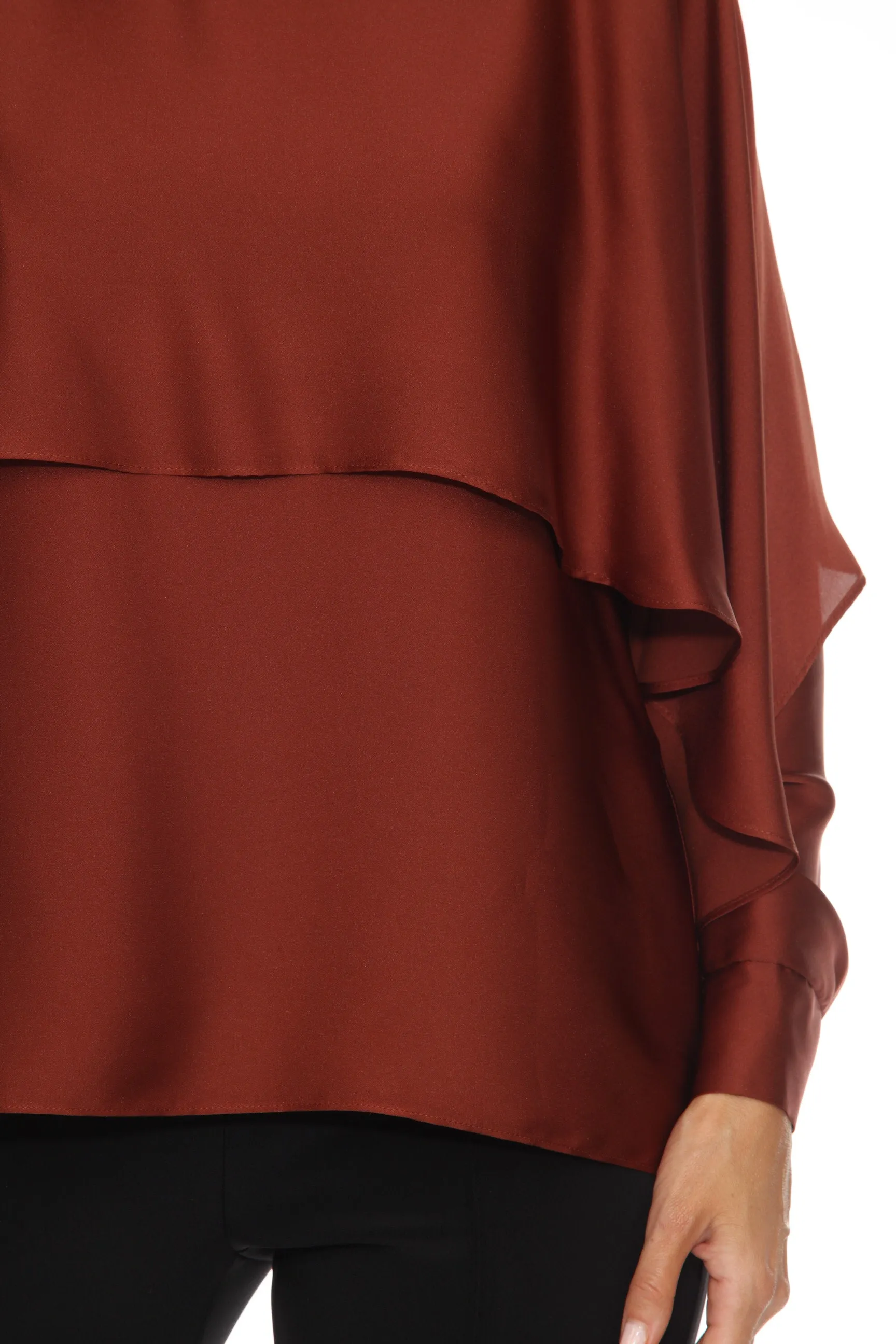 Joseph Ribkoff Cinnamon Ruffled Layer Dolman Sleeve Satin Blouse 243100