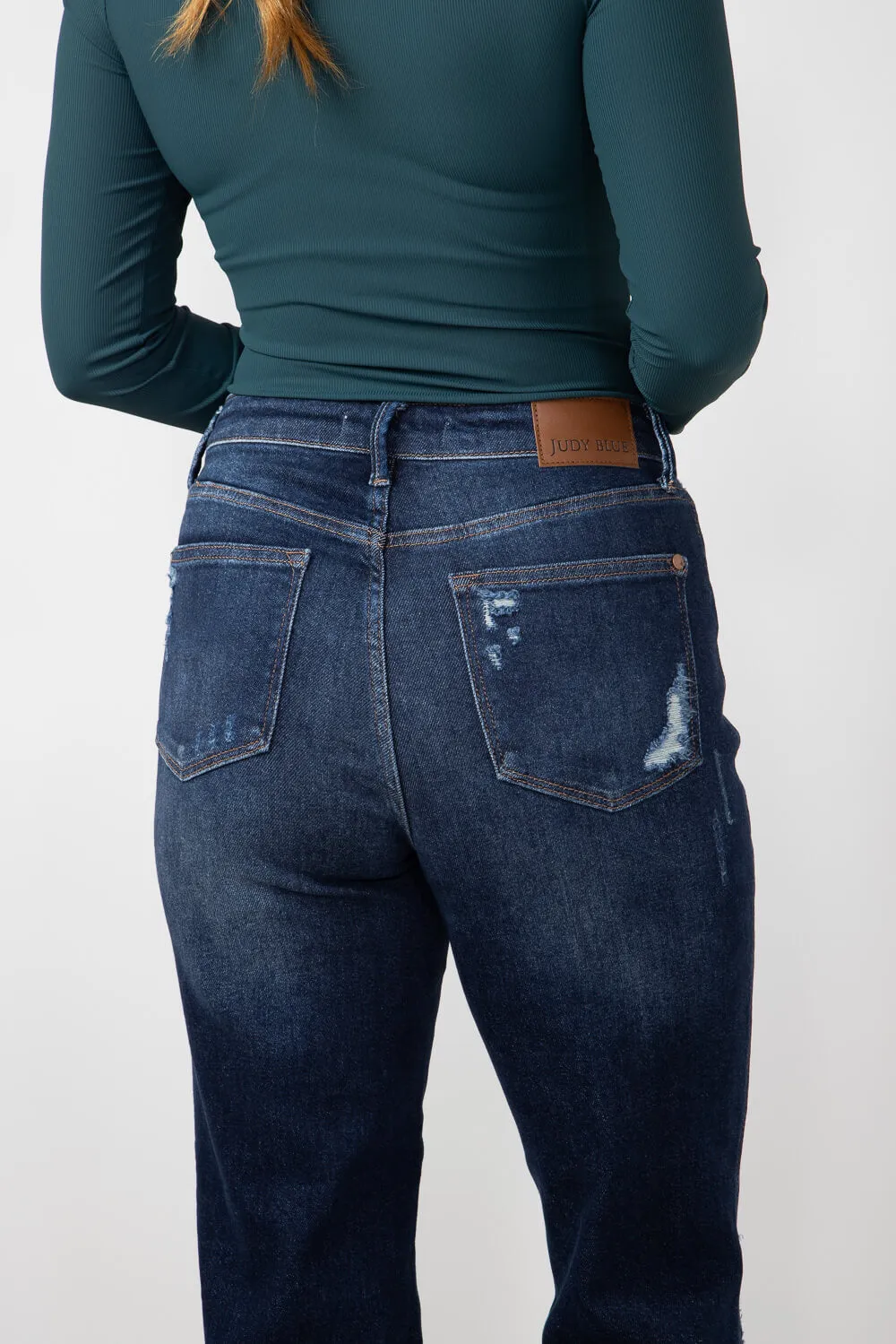 Judy Blue High Rise Rigid Magic Distressed Straight Jeans for Women | 88819-DK
