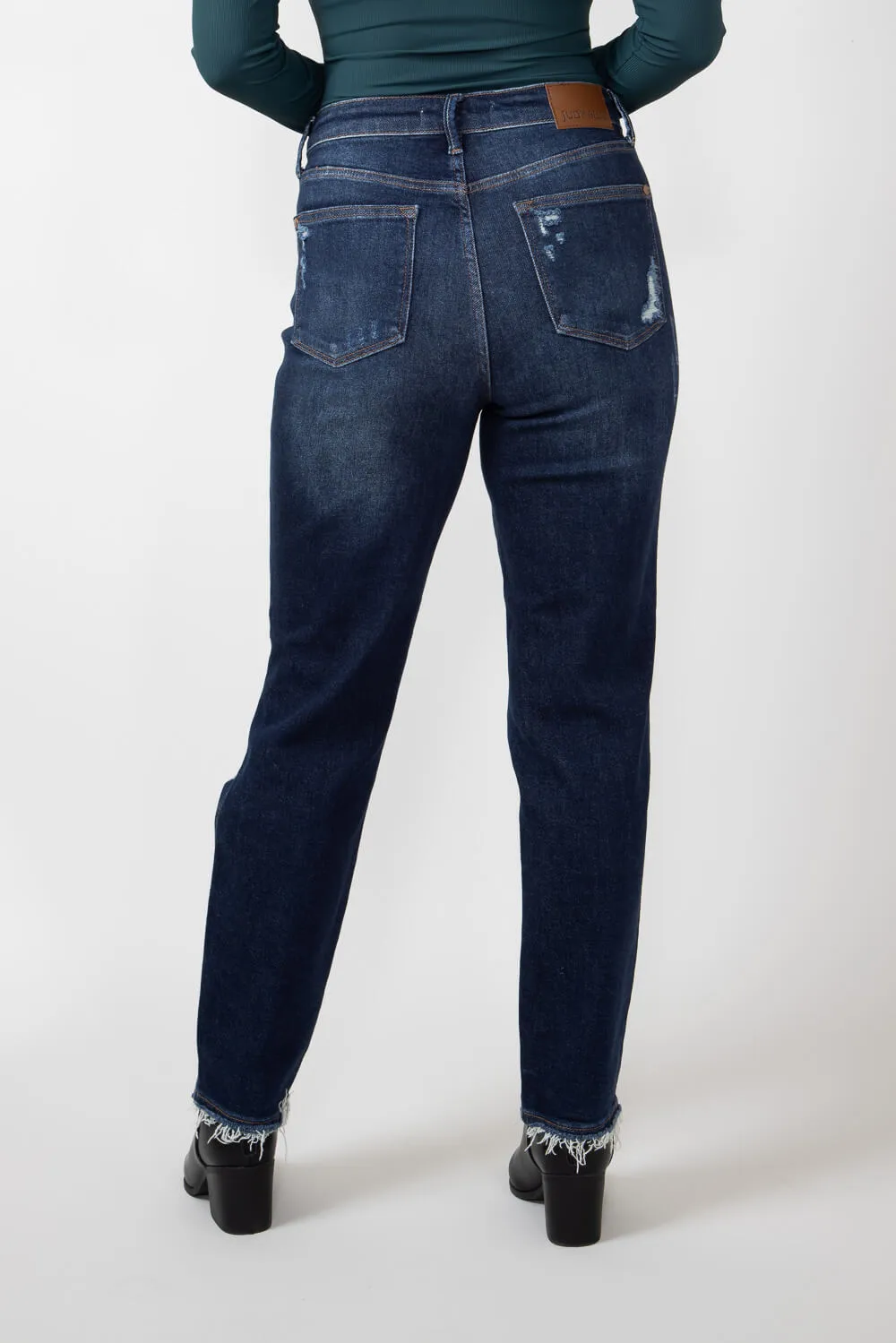 Judy Blue High Rise Rigid Magic Distressed Straight Jeans for Women | 88819-DK