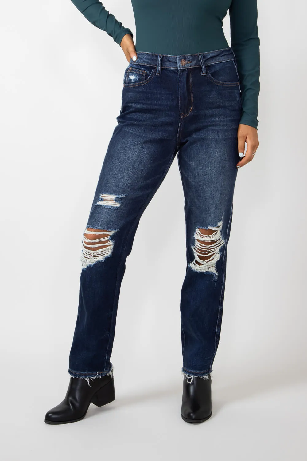 Judy Blue High Rise Rigid Magic Distressed Straight Jeans for Women | 88819-DK