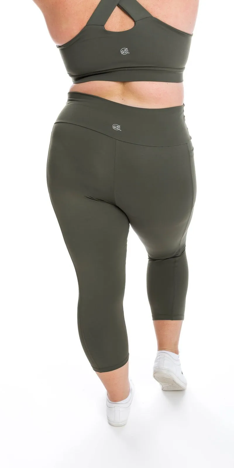 Khaki Body Luxe Capri Leggings with Pockets