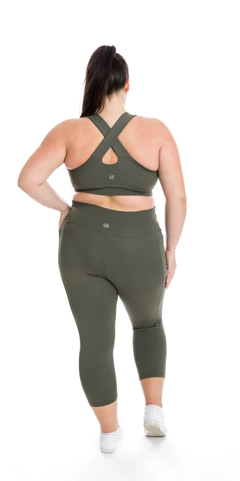 Khaki Body Luxe Capri Leggings with Pockets