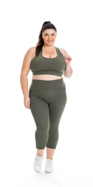 Khaki Body Luxe Capri Leggings with Pockets