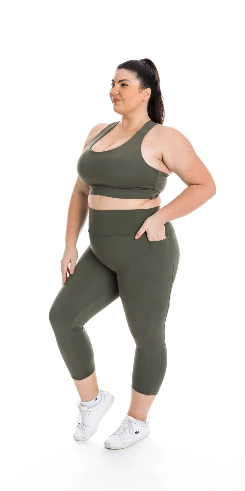 Khaki Body Luxe Capri Leggings with Pockets