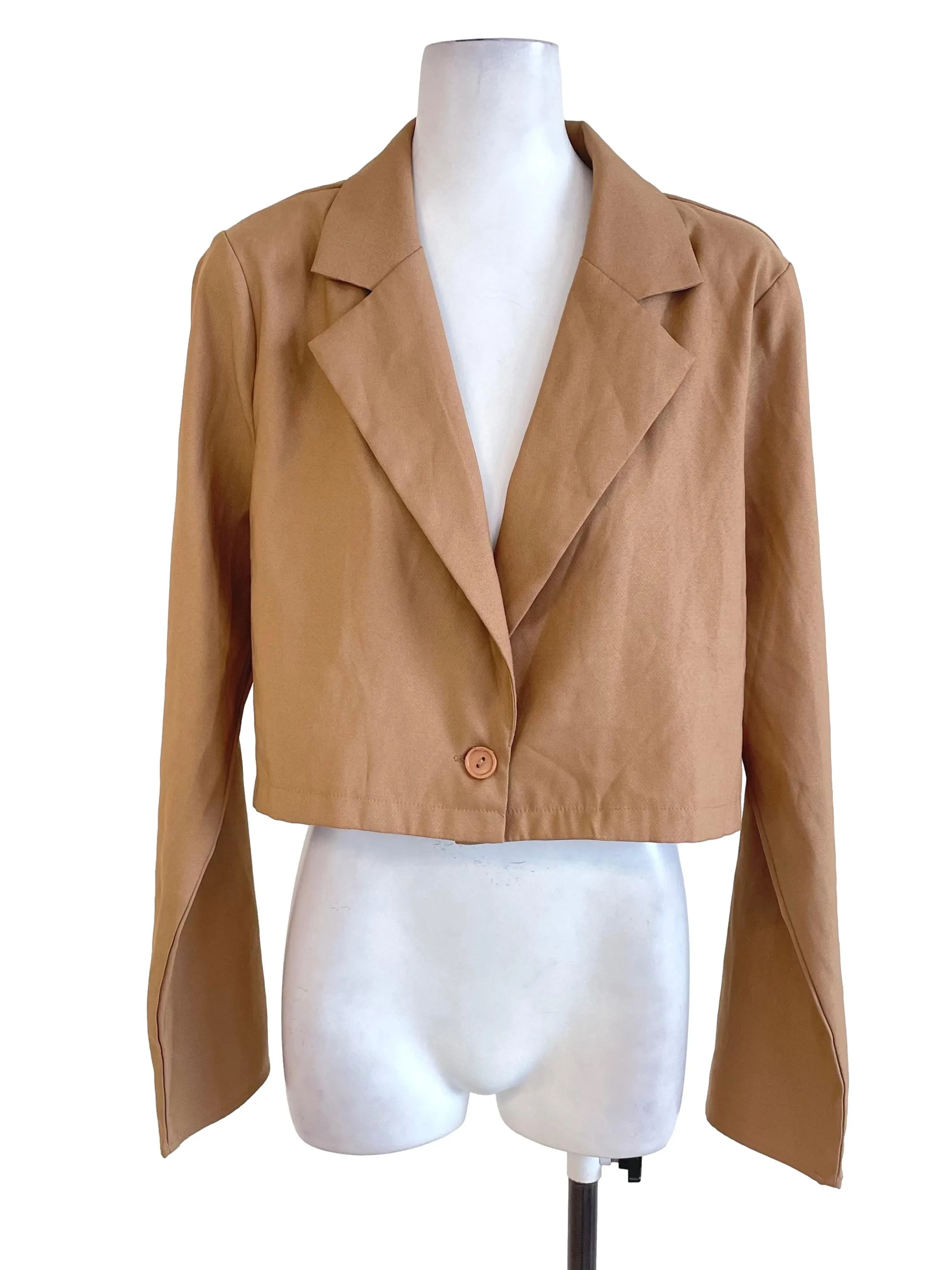 Khaki Brown Cropped Suit Jacket