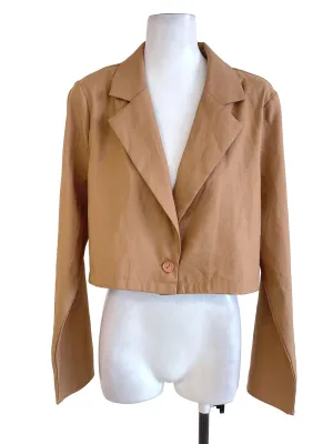 Khaki Brown Cropped Suit Jacket